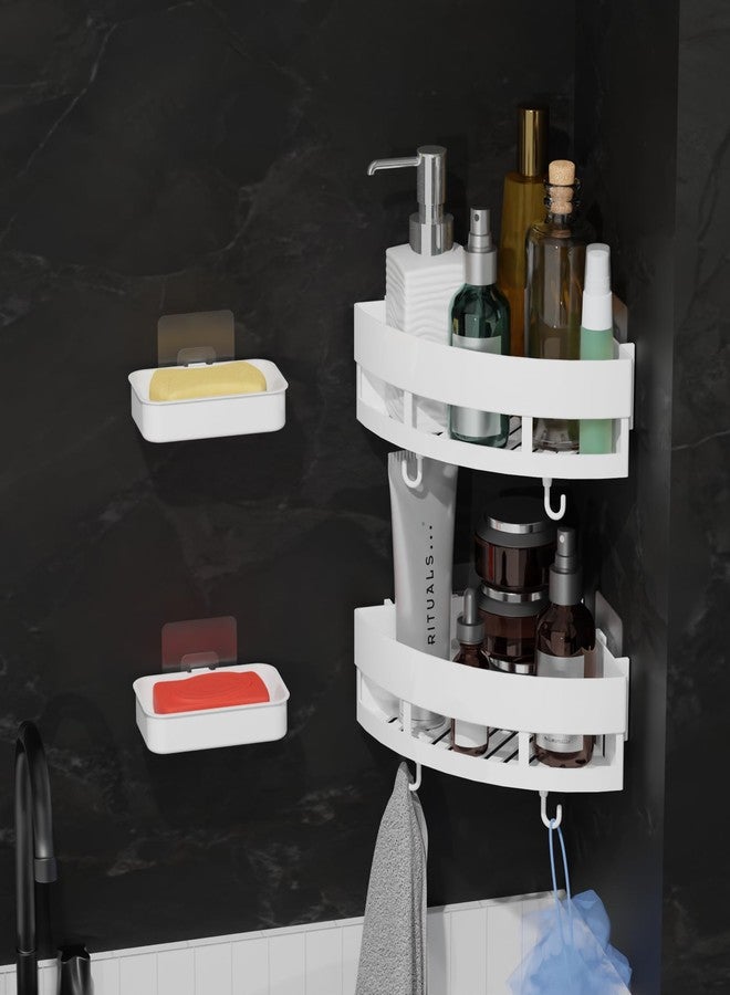 XBEY Bathroom Shelf for Wall, Self-Adhesive Bathroom Organiser with Towel Holder Self Adhesive Triangle Shape Corner Shelf with Magic Sticker Bathroom Hardware (2 Triangle Corner + 2 Soap Dish) - Image 4